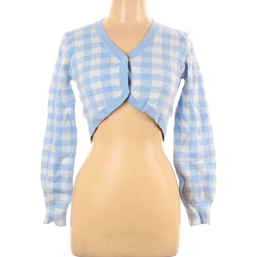 NWT Cider Blue and white checker cardigan Size Large